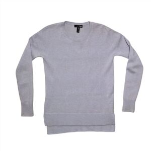 AQUA Cashmere SWEATER Ice Blue Grey Crewneck Soft High Low Hem sz S